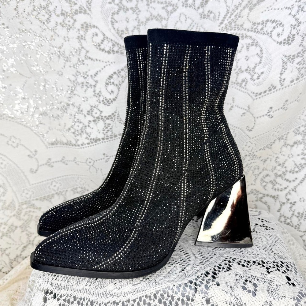 Azura Black Rhinestone Statement Ankle Boots Size 37 / US 7